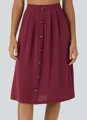 Halara A Line Midi Skirt Size Large Red High Waisted Preppy Academia Ivy League thumbnail 1
