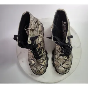 Lemonade Leather Snakeskin Combat Boots Womens 8 Cream Black Chunky Platform thumbnail 11