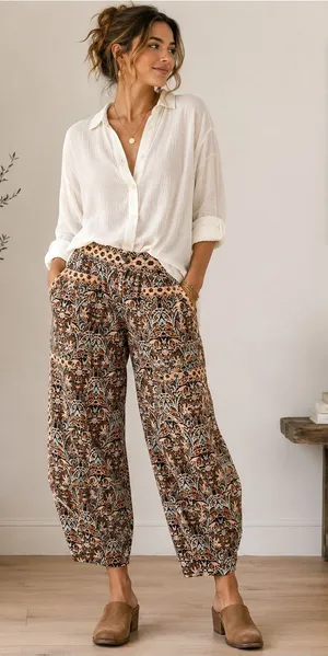 Anthropologie Paisley Corduroy Barrel Pants Size 14 Cotton Artsy Boho Cropped thumbnail 1