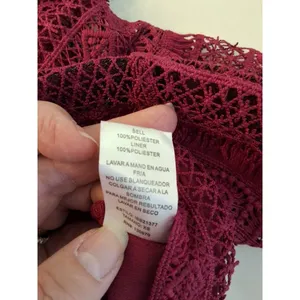 INA Sheer Lace Victorian Ruffle Mock Neck Blouse Top XS Women Maroon thumbnail 8