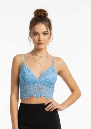 Sherri Hill Blue Lace Crop Bralette Sleeveless Top 0 thumbnail 1