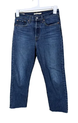 Levi's Premium Wedgie Straight Jeans Dark Wash Button Fly Raw Hem Size 27 thumbnail 1