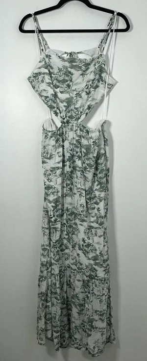 Abercrombie & Fitch Green & White Tropical Cut Out Maxi Dress L thumbnail 1