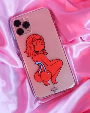 new Valfre ☻︎ Lucy Cherry Bottom ☻ iPhone 6+ 7+ 8+ Clear Case ☻ Artist Drawn thumbnail 1