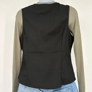 Commense Button Up‎ Vest Women Med Black Linen Blend Capsule Minimalist Office thumbnail 3