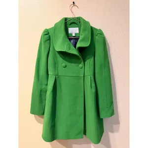 Old Navy Womens Pea Coat XS Green Wool Blend Double Breasted Pleated Puff Sleeve thumbnail 3