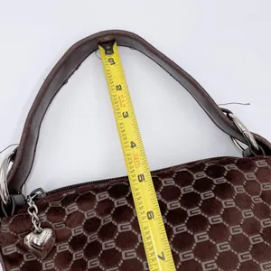 Vintage 90s Y2K Faux Fur Mini Bag Purse Chocolate Brown Printed Heart Charm Zip thumbnail 9
