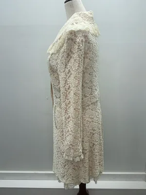 SassyBling Womens Medium Cream Floral Lace Duster Pea Coat Ruffle Coquette thumbnail 2