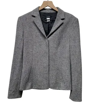 J‎ Crew Blazer Womens Sz 12 Gray Hidden Button Jacket Wool Stretch Preppy thumbnail 1