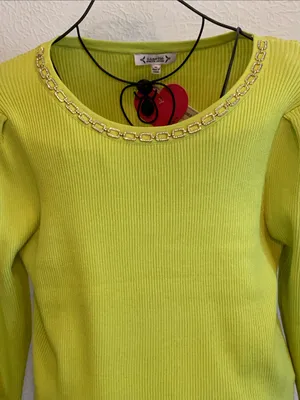 Nanette Lepore Kasper Neon Lime Chain-Trim Crewneck Sweater thumbnail 2