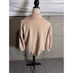 Peach Knit Button Front Cardigan‎ Sweater with Lapel Collar and Pockets Small thumbnail 4