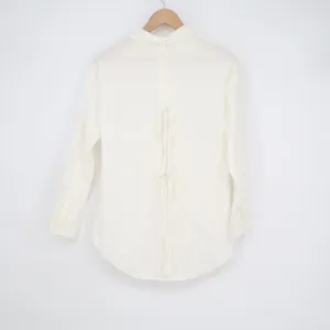White Tie Back Button Down Shirt Long Sleeve Collared Blouse Chest Pocket thumbnail 3