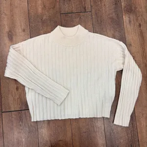 Madewell Antique Cream Ribbed Mockneck Crop Sweater Boxy Knit Pullover Wool Sz M thumbnail 4