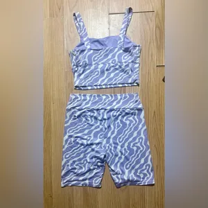 Purple and White Patterned biker shorts Activewear Set ladies small thumbnail 7