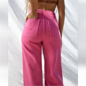 Zara Marine Straight Bright Pink Jeans Sz 2 High Rise Flare Raw Hem thumbnail 2
