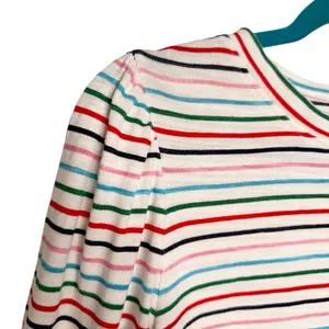 Loft Colorful Striped Puffy Shoulder Top Sz M thumbnail 6