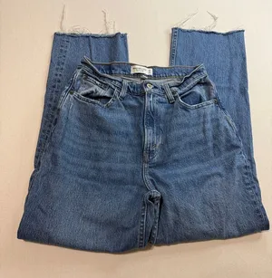 Abercrombie & Fitch Women's Straight-Leg Jeans in Classic Blue Denim thumbnail 1