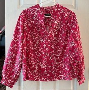 J. Crew Fuchsia and White Floral Popover Blouse Size XXS thumbnail 1