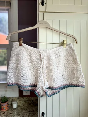 American Eagle Crochet Shorts Cotton Cream Boho Drawstring Large L thumbnail 2