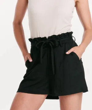 Ambiance Apparel PAPERBAG WAIST SHORTS BLACK SIZE M thumbnail 1