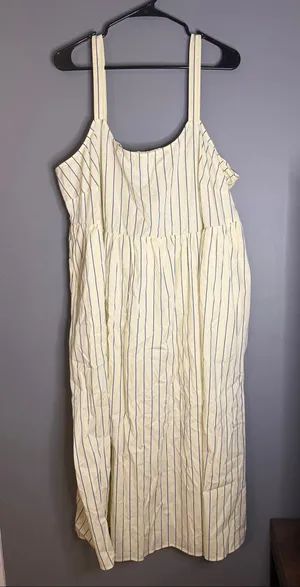Ava & Viv Yellow Pinstripe Empire Waist Square Neck Dress Size 1X NWT thumbnail 3