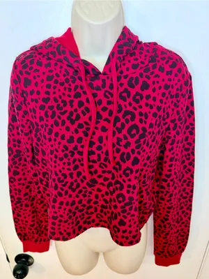 NWT True Religion Red Leopard Print Cropped Hoodie Size Small thumbnail 7