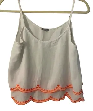 Charlotte Russe White Scalloped Midi Tank Top adjustable straps orange trim Sz M thumbnail 1