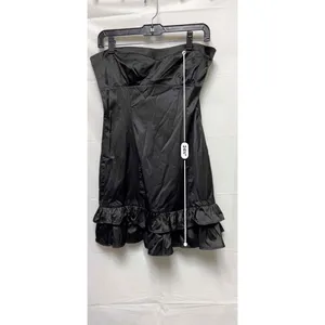 Misope Womens Black Satin Strapless Ruffle Hem Mini Dress Size L Women thumbnail 4