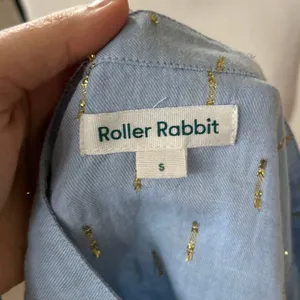 Roller Rabbit Cotton Light Blue Metallic Gold Dot Popover Long Sleeve Blouse thumbnail 6