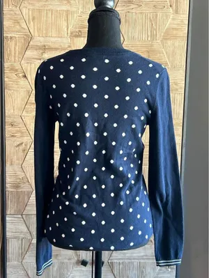 Tommy Hilfiger Womens Sweater Small Petite Navy Blue Polka Dot Crewneck thumbnail 4