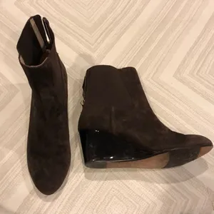 Taryn Rose Brown Suede Wedge Low Boots thumbnail 1