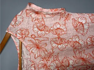 Cynthia Rowley Orange & White Linen Floral Scoop Neck Top Large thumbnail 3