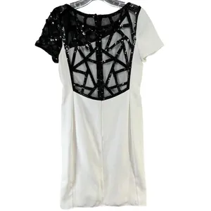 Angel Sanchez Sheath Dress 6‎ White Black Sequined Sheer Minimalist Renaissance thumbnail 6