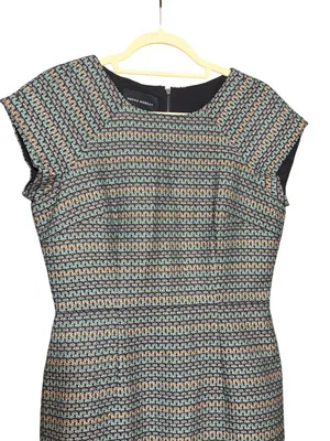 Donna Morgan Sheath Dress Multicolor Striped Tweed Cap Sleeve Fringe Trim Size 6 thumbnail 3