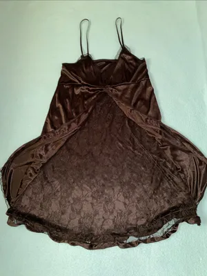 Unbranded satin silky floral lace front panel slip lingerie chemise black size M thumbnail 4