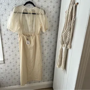 Zara Cream Sheer Top Midi Dress NWT! thumbnail 6
