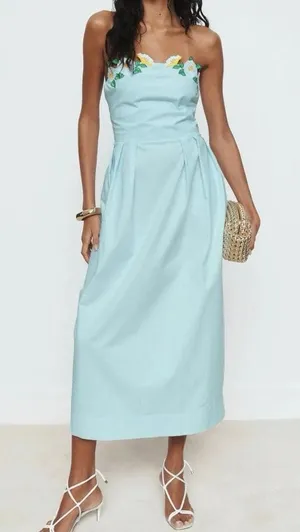 Fanm Mon Lorr blue Strapless Embroidered Floral Dress Small thumbnail 1