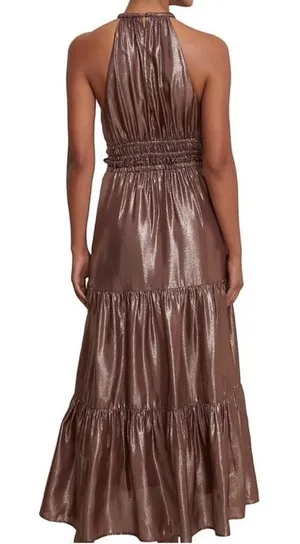A.L.C. Elara Metallic Silk Halter Maxi Dress Bitter Chocolate 14 wedding guest thumbnail 1
