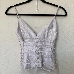 HOUSE OF CB 'Antonella'‎ Off White Vegan Leather Corset NWOT sise L thumbnail 5