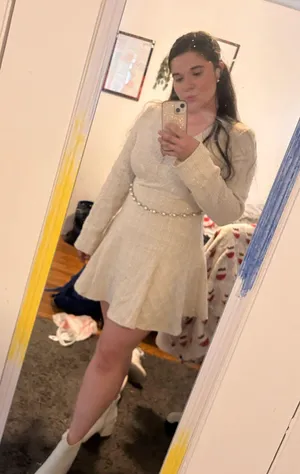 Cider Tweed V Neck Dress with Belt thumbnail 3
