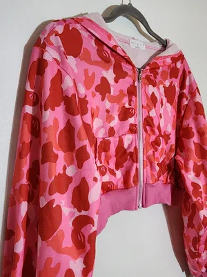 Meysi Kim Pink Camouflage Cropped Hoodie Jacket Size Large thumbnail 4