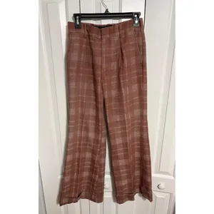 Plaid Wide Leg Trousers Dark Academia Terracotta‎ Cuffed High Rise thumbnail 5