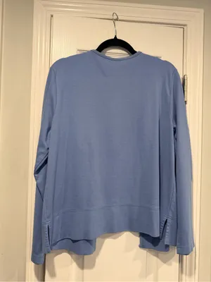 L.L.Bean Size L Blue Open Front Cardigan Supima Cotton Pima Knit Long Sleeve Top thumbnail 6