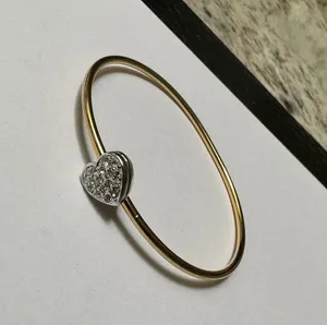 Monet Gold Tone Skinny Bangle Bracelet 7 3/4 Inch Silver Tone Rhinestone Heart thumbnail 5