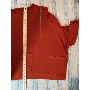 Free Assembly Womens XXL Rust Red Ribbed Quarter Zip Sweater Front Pockets thumbnail 5