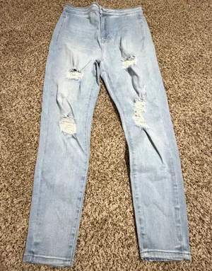 Guess Los Angeles Womens High Rise Distressed Skinny Jeans Light Wash 30 Q2GA10 thumbnail 1