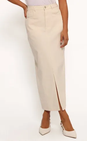 Petal & Pup Kellen Front Slit Corduroy Maxi Skirt‎ Cream Size Medium thumbnail 1