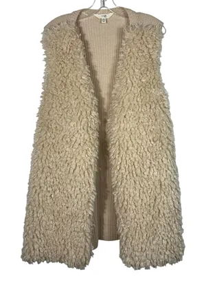 Terra & Sky Beige Tan Fuzzy Sherpa Knit Back Sleeveless Vest Plus Size 2X 20W 22 thumbnail 1