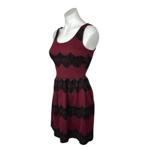 Soprano Red Maroon Black Lace Sleeveless Fit Flare Formal Cocktail Mini Dress thumbnail 2