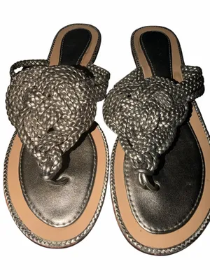 kate spade Metallic Bronze Braided Knot Thong Sandals with Nude Trim thumbnail 2